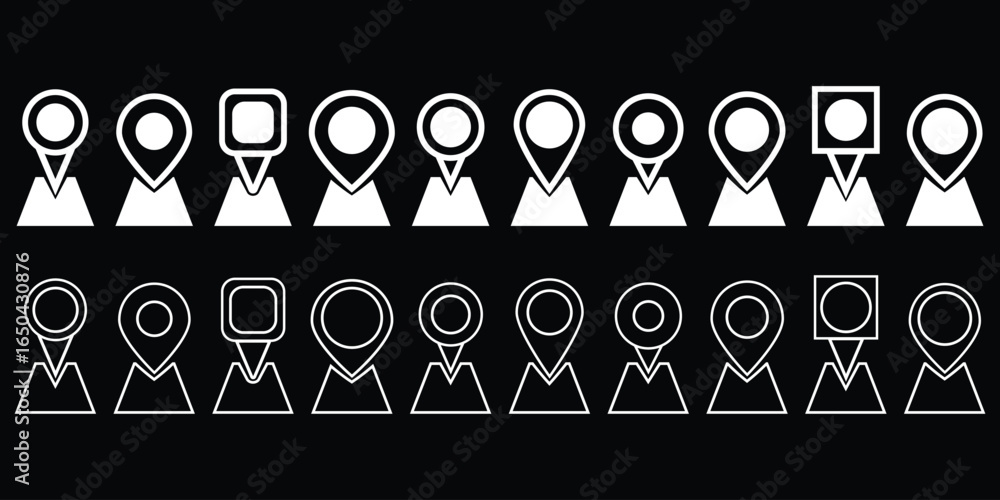 Poster location map pin icons set. modern map marker collection. pinpoint. location pin icon. map pin place