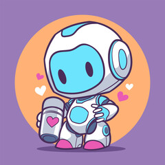 Colorful Cartoon Robot Holding a Heart-Labeled Cup