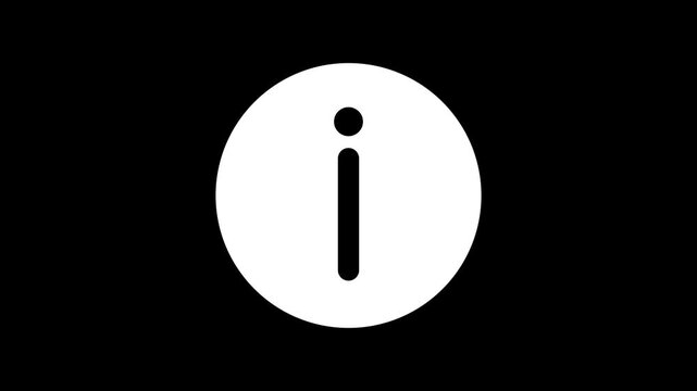 Simple i button icon animated on a black background.