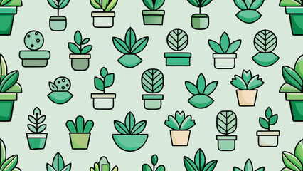 Multiple cute pot plants themed vector stickers
