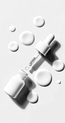 White serum dropper bottle,  droplets
