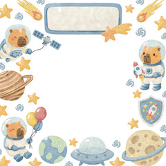 Cute Capybara Astronaut and Alien Seamless Patterns | Space Galaxy Digital Paper Set