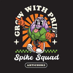 Artichoke vegetable in retro cartoon character