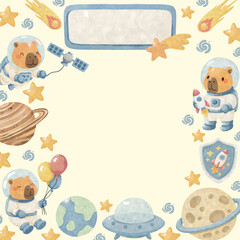 Cute Capybara Astronaut and Alien Seamless Patterns | Space Galaxy Digital Paper Set