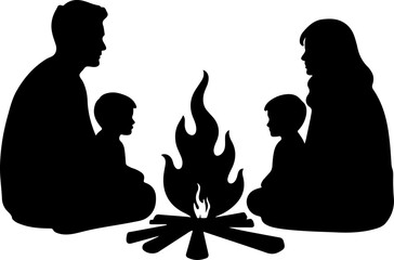 camping silhouette, father daughter camping,  Vector Bundle