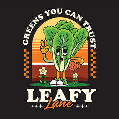 Lettuce vegetable in retro cartoon character