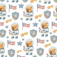 Cute Capybara Astronaut and Alien Seamless Patterns | Space Galaxy Digital Paper Set