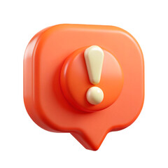 Orange exclamation mark notification bubble alert symbol isolated on transparent background