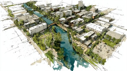 Urban Planning Sketch of Transformative City Landscape Development