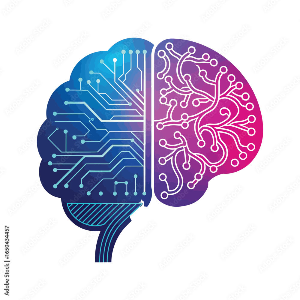 Poster artificial intelligence brain with circuit and neuron vector illustration