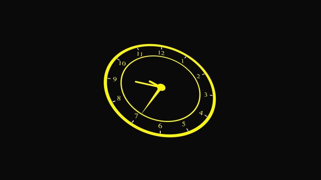 Animated yellow clock on black background minimalist timelapse design modern clockface seamless loop motion graphics 4k ultra hd. Animated yellow clock timer on black background.