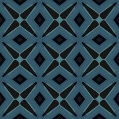 A vintage geometric seamless pattern with abstract square shapes and black and blue retro tile decoration