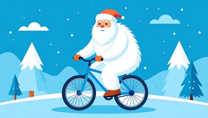 Yeti Christmas bike ride with snowy scene.