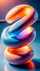 Abstract Swirl Object with Gradient Colors and Reflective Surface