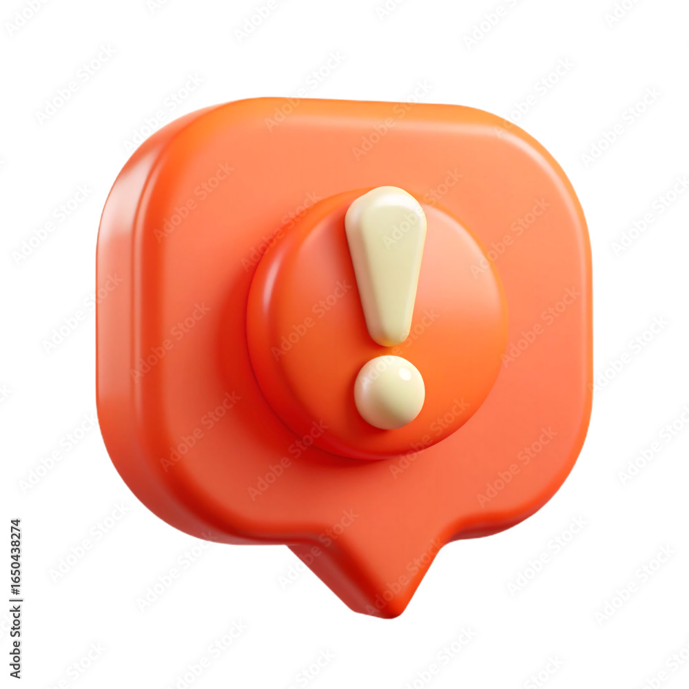 Poster 3d orange exclamation mark warning symbol in speech bubble isolated on transparent background