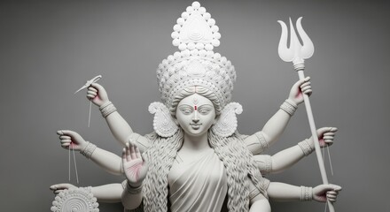 Detailed Sculpture of a Multi Armed Goddess in White