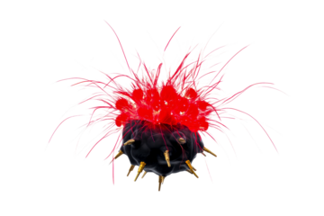 Abstract Black Orb with Red Fibers and Gold Spikes on Transparent Background