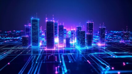 Cyberpunk cityscape with vibrant neon glow and futuristic network, offering a dynamic urban - Powered by Adobe