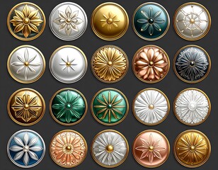 Decorative circular panels in various metallic colors