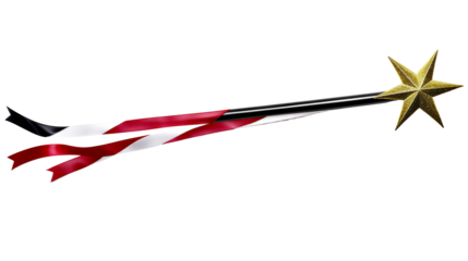 Golden Star Magic Wand with Red and White Ribbons