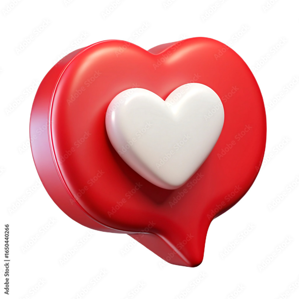 Poster 3d red heart shape with white heart inside isolated on transparent background