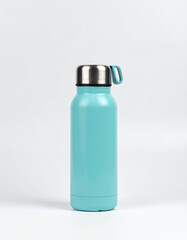 Teal-colored stainless steel water bottle with a handle.