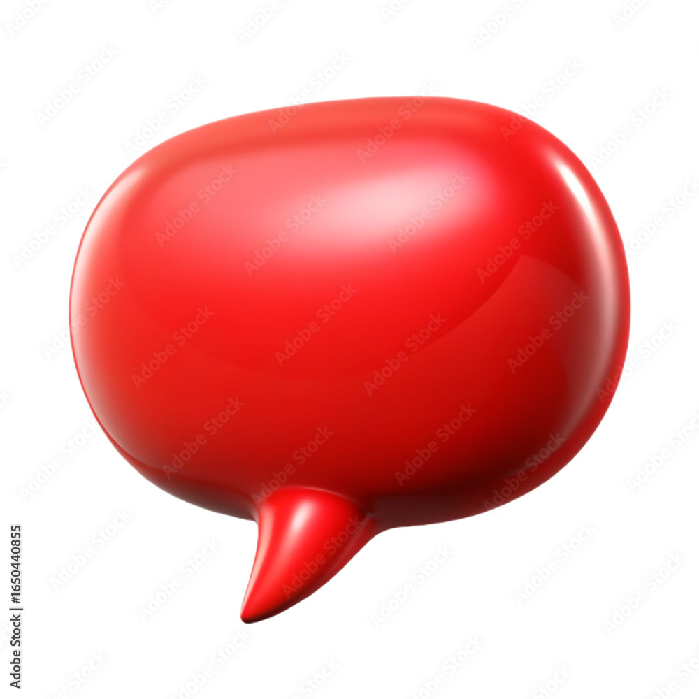 Poster glossy 3d red speech bubble communication symbol isolated on transparent background