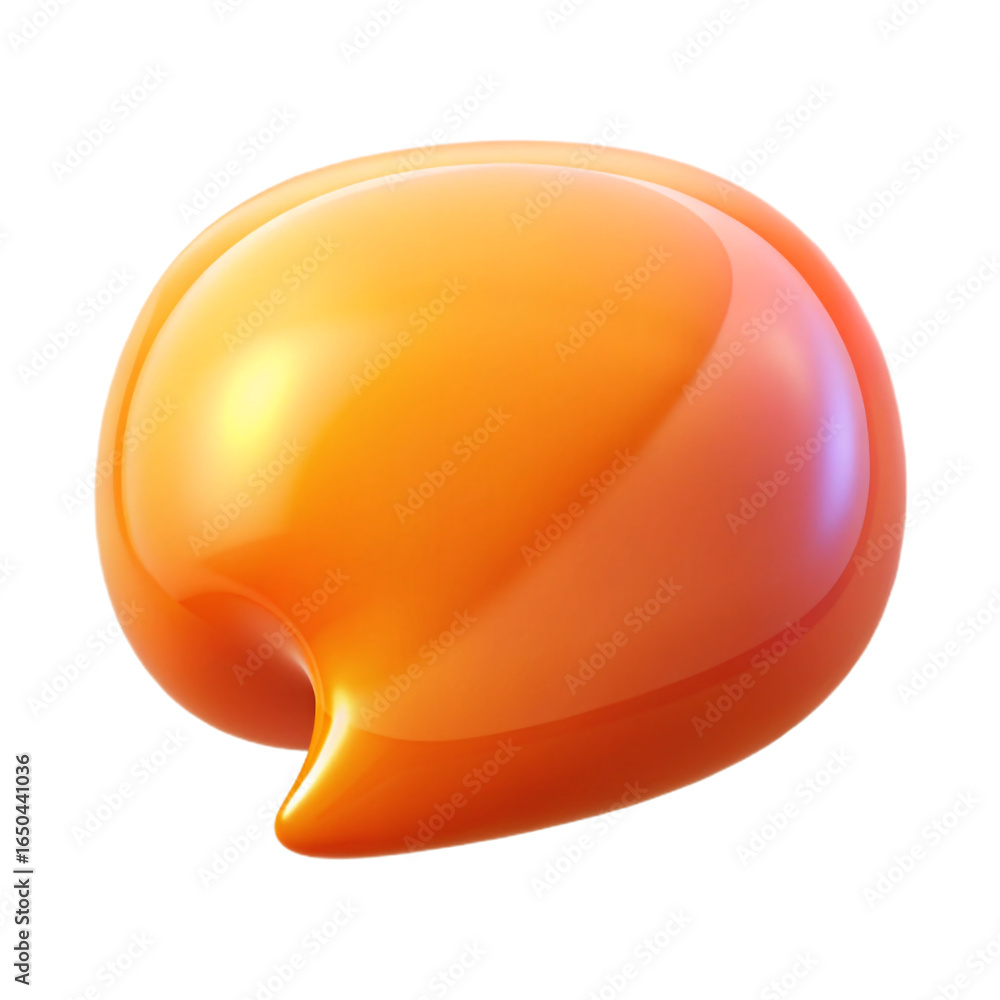 Poster glossy 3d orange speech bubble communication symbol isolated on transparent background