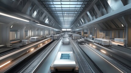 Obraz premium Futuristic Automated Warehouse Interior