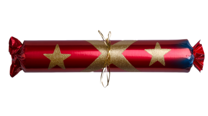 Shiny Red Christmas Cracker with Golden Stars and Twine Detail