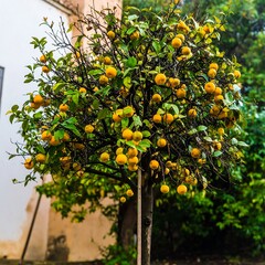 Orchard tree with ripe citrus