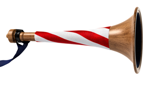 Wooden Megaphone with Red and White Striped Fabric Overlay
