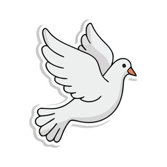 Fototapeta premium Cartoon illustration of a white dove in flight, symbol of peace, love, and freedom, perfect for design projects