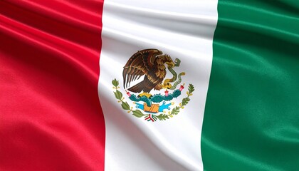 Mexico national flag with vertical green white and red stripes featuring eagle and snake emblem symbolizing heritage and sovereignty