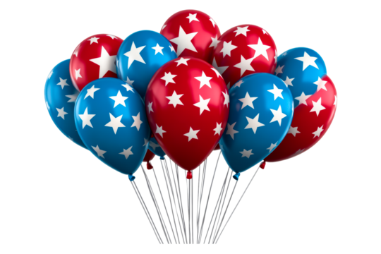 Red and Blue Star Pattern Balloons PNG Image - Powered by Adobe