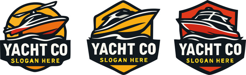 Dynamic Yacht Company Logo Designs with Speeding Vessels.