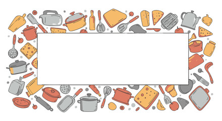 Fototapeta premium Cooking Utensils and Ingredients Frame Recipe, Food, Kitchen Design