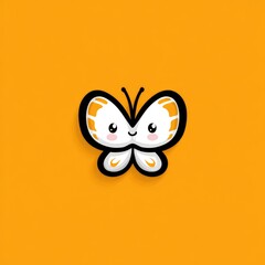 Fototapeta premium Cute, cartoon butterfly with orange accents against a vibrant orange backdrop.