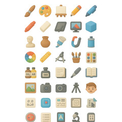 Collection of Art and Creativity Icons in a Grid Layout brush palette transparency background