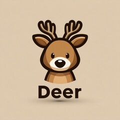 Obraz premium A simple, cartoon-style illustration of a friendly, brown deer head, set against a neutral beige background.
