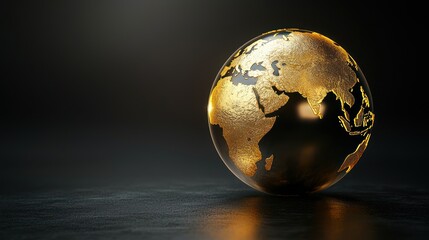 3D illustration of golden globe of the Earth planet from particulars on dark background, wallpaper of North and South America view earth globe