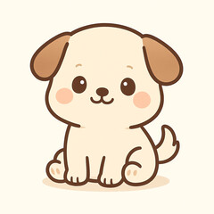 Cute kawaii puppy dog cartoon character sitting down. Adorable and happy little pet animal illustration with a charming friendly smile.