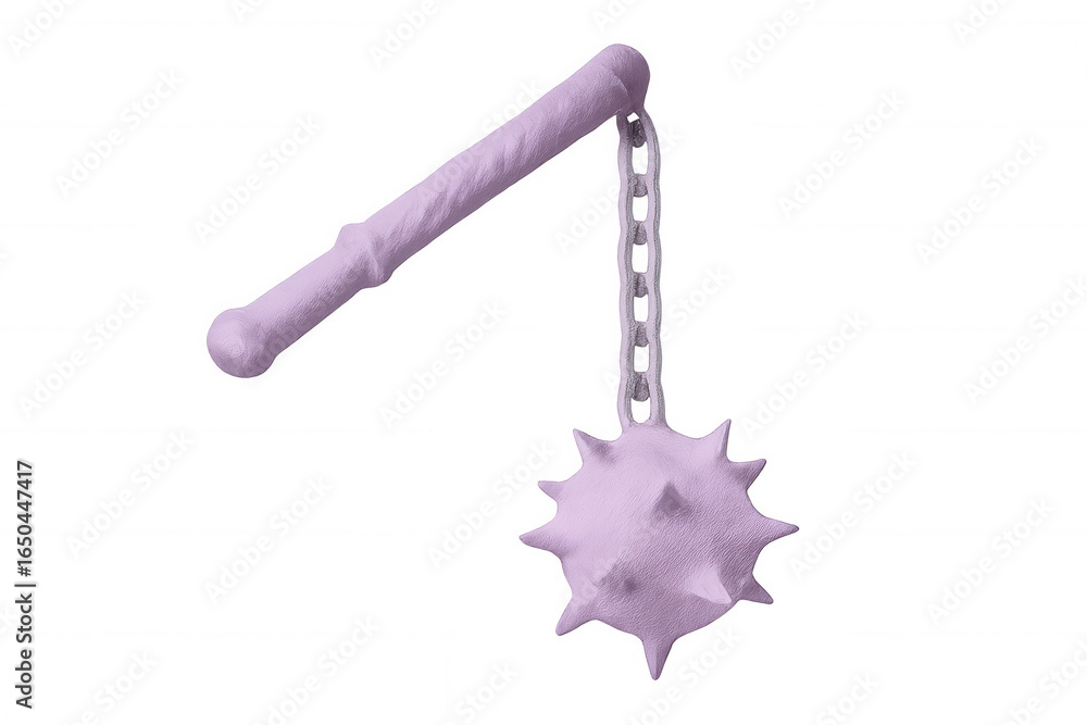 Poster 3d rendering of a pink spiked flail, a medieval weapon, isolated on a transparent background, ready 