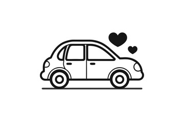 Fototapeta premium Compact family sedan icon with child seat safety outline design