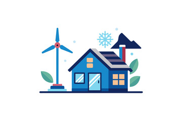 Energy efficient house with snow resistant wind turbine eco structure