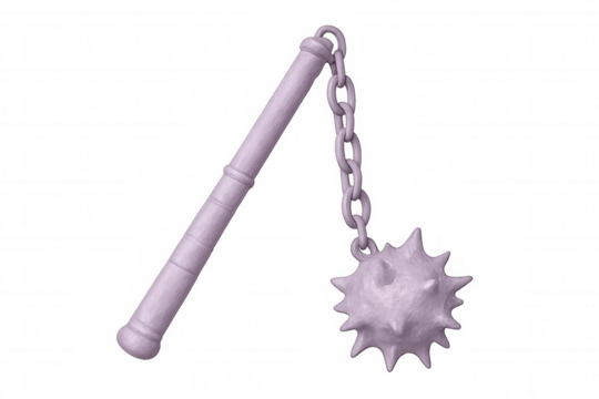 Pink medieval flail weapon floating on a transparent background, perfect for fantasy or historical projects
