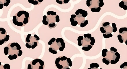 Chic blush pink leopard print pattern with elegant cream wavy lines, a trendy and stylish design perfect for fashion, decor, and creative projects evoking modern sophistication and playful energy