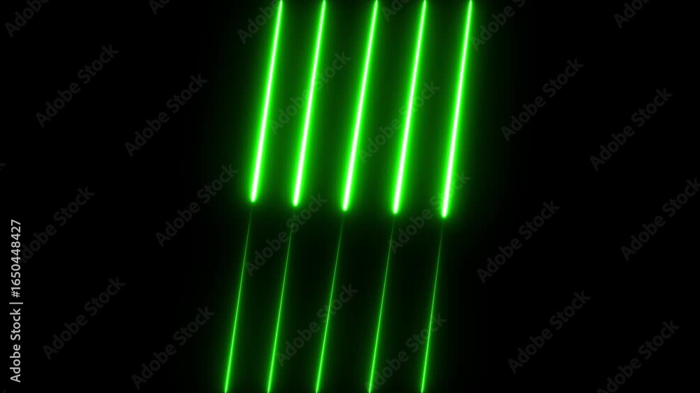 Poster green color neon line up to down. .neon lights blinking lines moving animation. straight neon line a