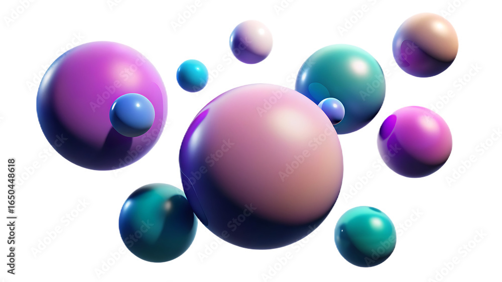 Fototapete Abstract 3D Spheres with Gradient Colors Floating in Space Modern Design Element Perfect for Backgrounds and Overlays Isolated on Black Background Rendering Technology