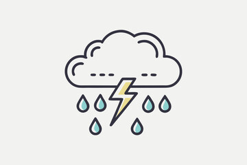 Line art of rain clouds with lightning in sky